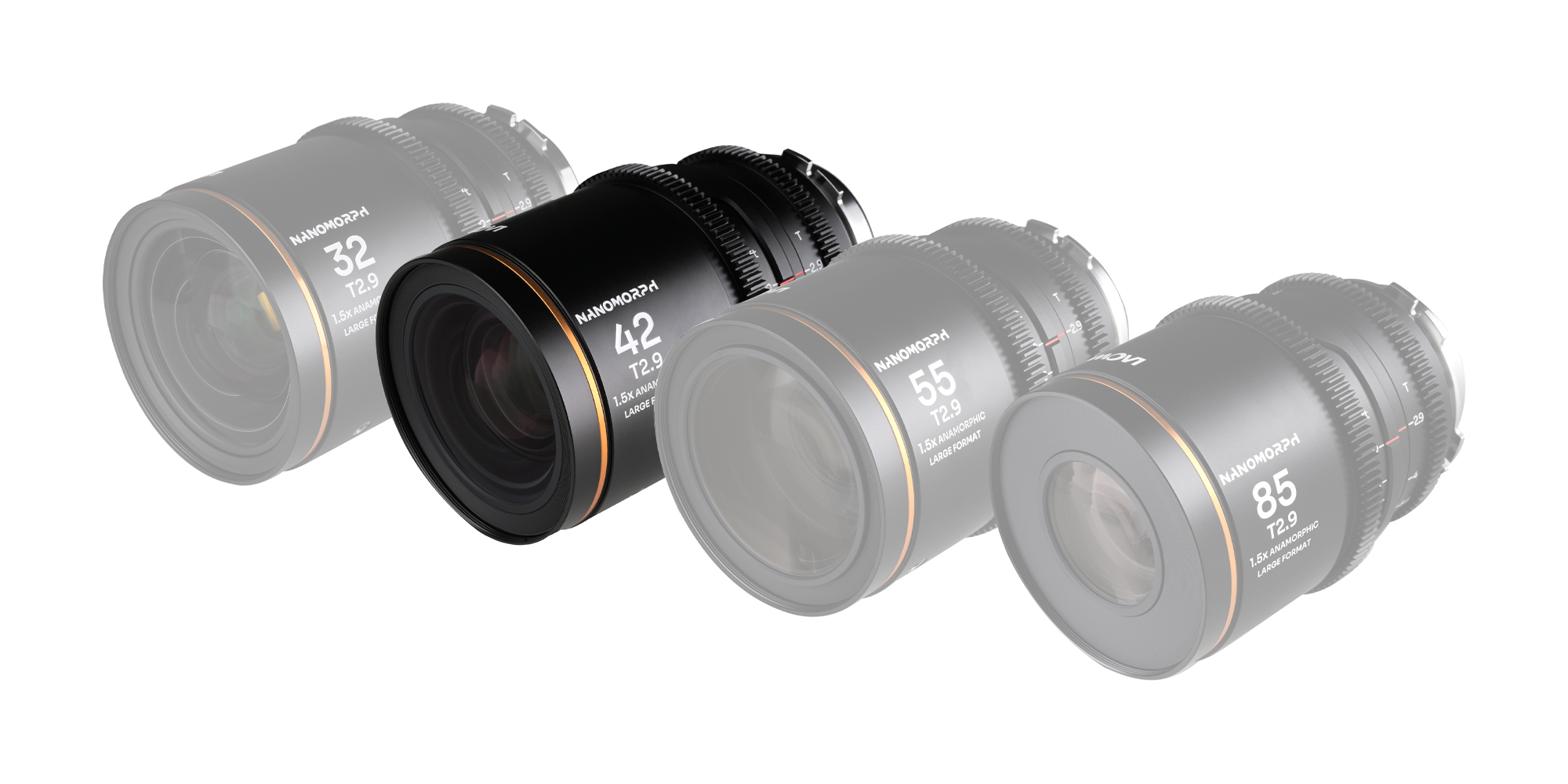 Obiektyw Laowa Nanomorph 42 mm T2,9 1,5x LF Amber do Arri PL / Canon EF obok wersji 32, 55 i 85 mm